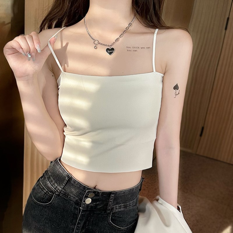短款吊带小背心女夏外穿20v24新款美背内衣带胸垫一体无痕冰丝上