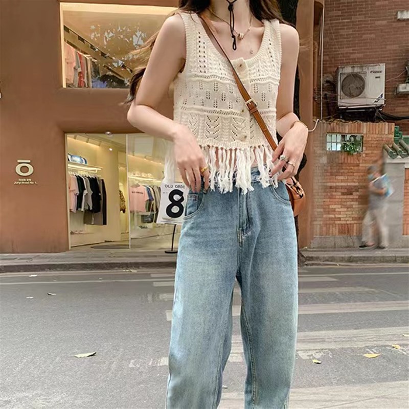 流苏镂空针织吊带背心马甲女薄z款夏季小众设计外穿无袖坎肩上衣