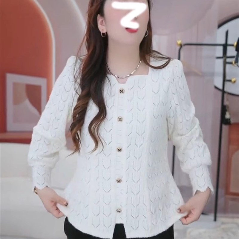 大码女装秋季2024新款气质宽松显瘦减龄蕾丝方R领长袖打底衫上衣