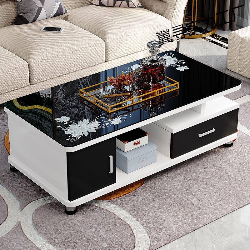 欧式圆角茶几简约现代电视柜茶几组合小户型钢化玻璃茶桌桌子客厅