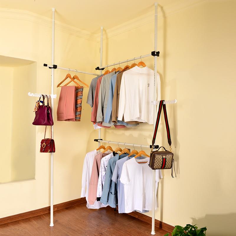 顶天立地晾衣架置衣架阳台落地折叠室内免打孔神器可伸缩不锈钢管