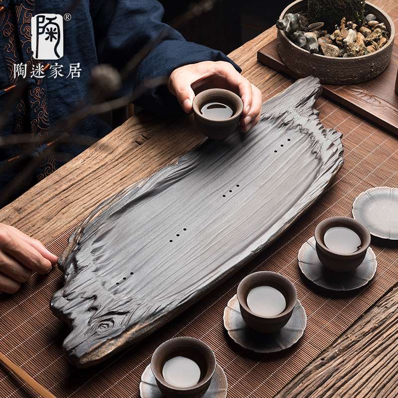 陶迷粗陶干泡盘茶台排蓄两用枯木茶盘家用简易陶瓷小茶海复古壶承