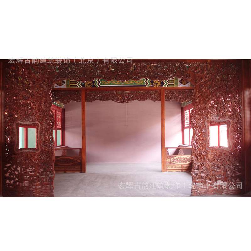实木月亮门屏风北京木雕刻古典屏风工厂 过道落地罩隔断