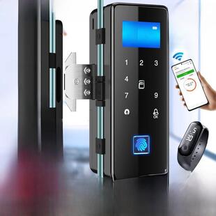 办公室玻璃门指纹密码锁免开孔智能锁推拉门平移门电子门禁锁