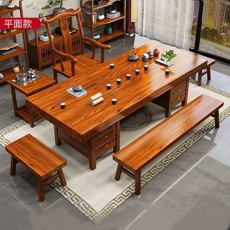 大板实木茶桌椅组合一桌五椅新中式功夫泡茶几办公室茶台喝茶一体