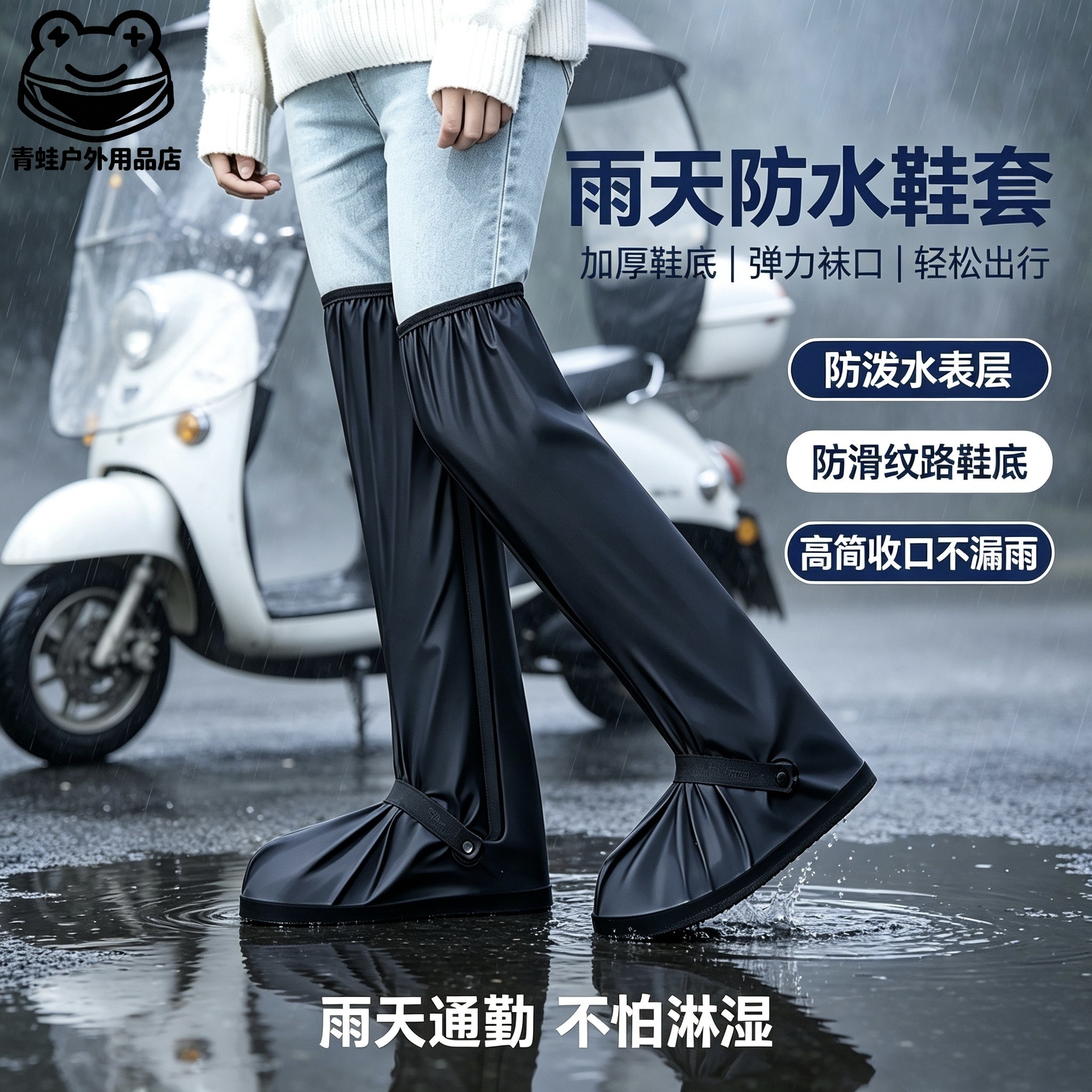 加高筒防水防雨鞋套骑行外穿鞋套加厚耐磨过膝高筒雨鞋防暴雨靴套
