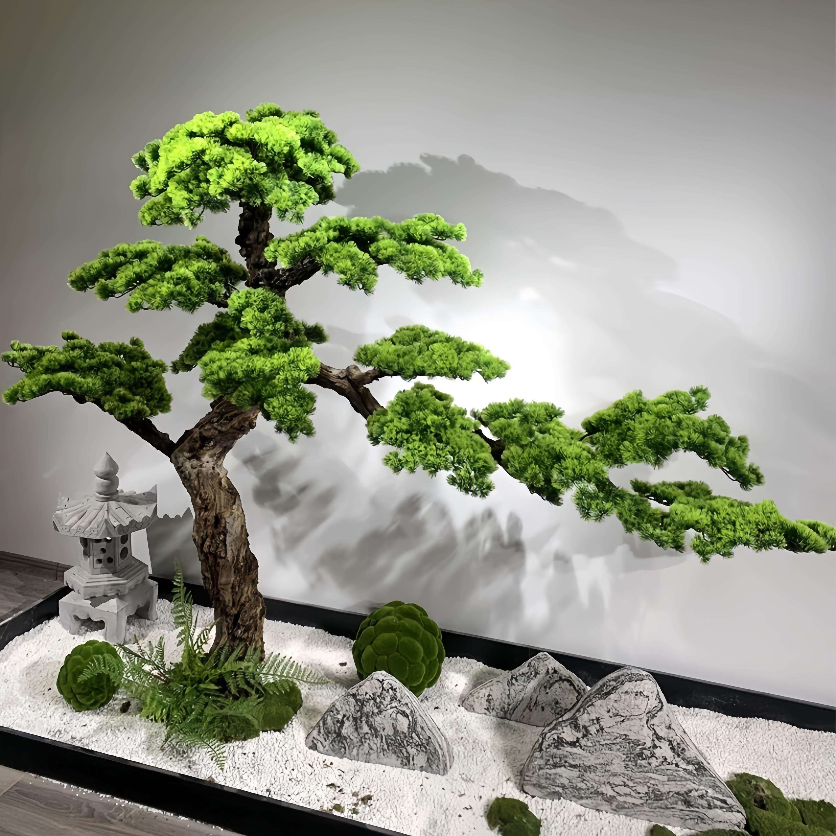 仿真树松树迎客松新中式装饰楼梯下摆件室内大型景观假树绿植造景