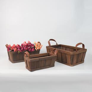 手工编织花篮手提木片鲜花插花篮手提篮