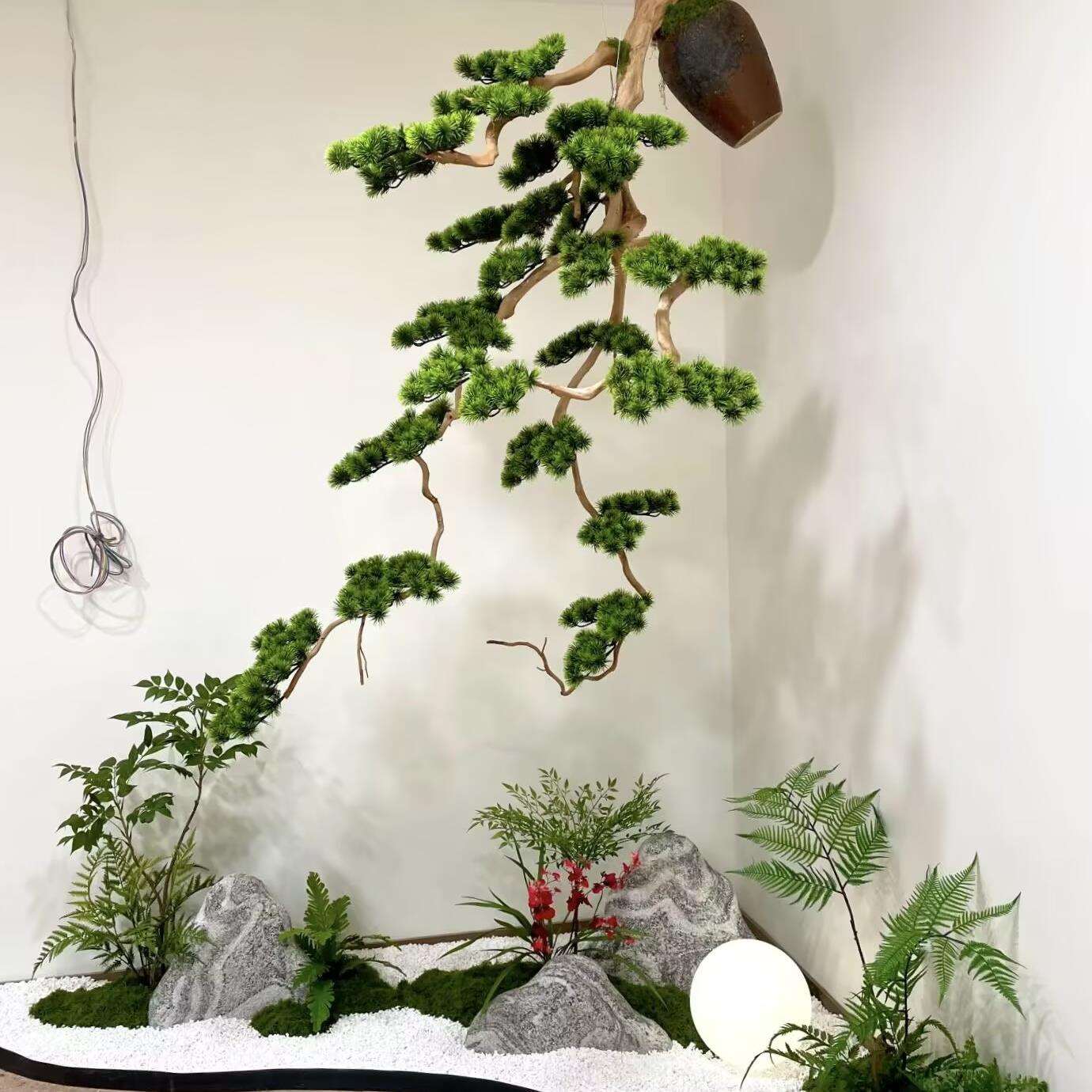 新中式悬挂仿真迎客松中国风吊挂假树松树倒挂绿植造景装饰玄关