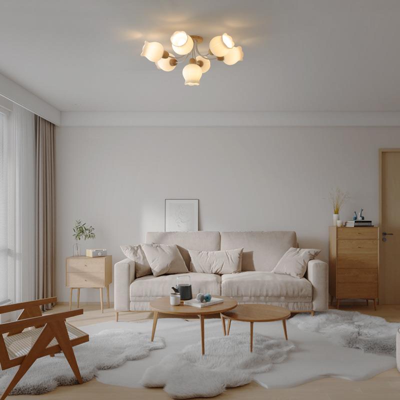 奶油风铃兰花朵卧室吸顶灯房间复古现代简约原木主卧客厅书房灯具