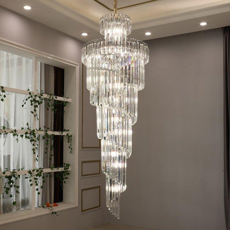 别墅旋转楼梯长吊灯 酒店大堂灯具 复式楼客厅中空水晶吊顶