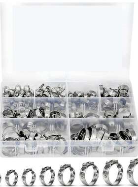 跨境145PCS盒装 304不锈钢/单耳无极卡箍喉箍 水管油管软管夹