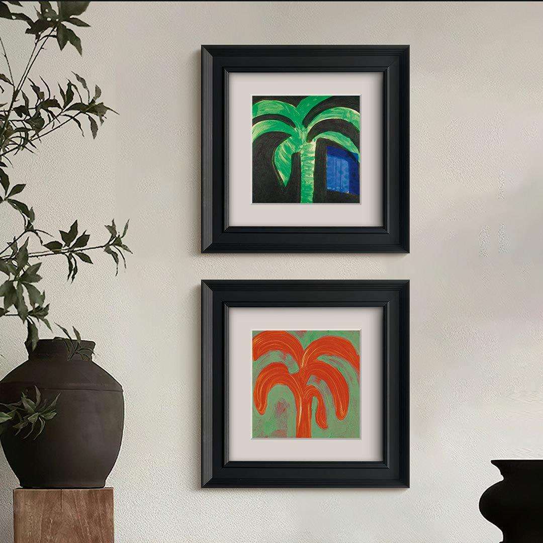 红棕榈树中古风挂画美式简约抽象艺术装饰画客厅卧室书房墙壁挂画图片