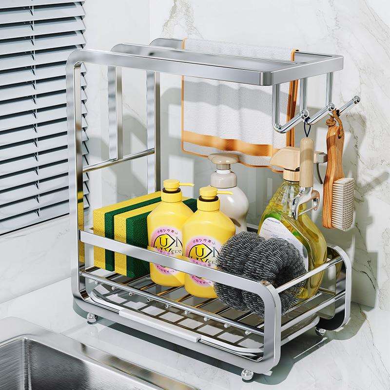 不锈钢抹布架厨房家用多功能洗碗布沥水收纳毛巾用品置物架辞之言