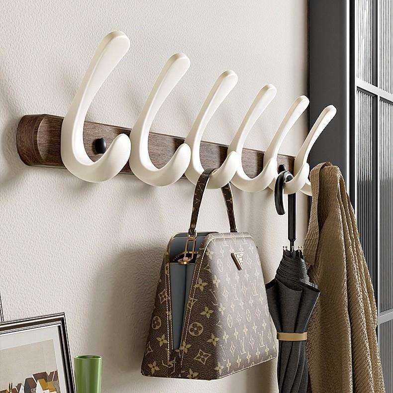 榉木免打孔挂钩入户玄关整理收纳墙壁挂架卧室墙上家用实木挂衣钩