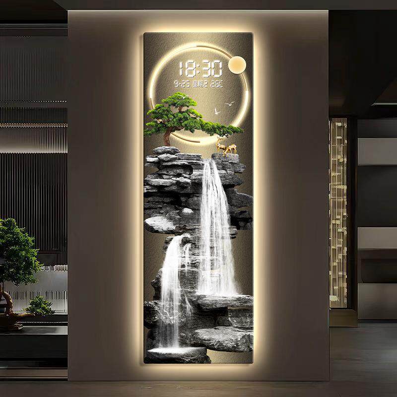 轻奢高级感数显玄关装饰画入户正对门山水流水生财风景画客厅挂画