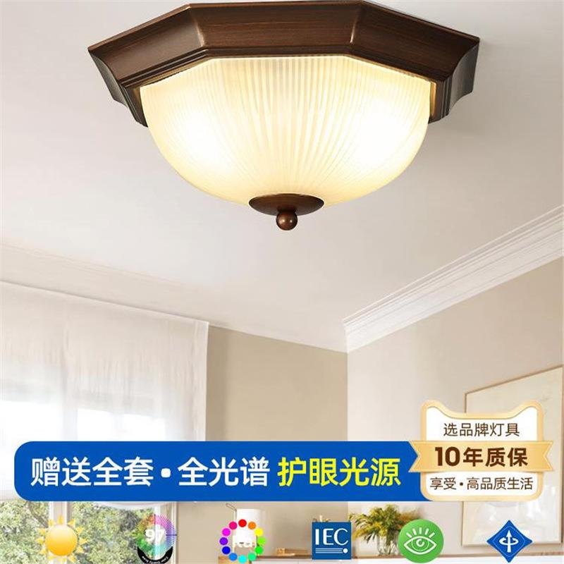 美式吸顶灯复古乡村阳台过道灯简约入户玄关灯玻璃led民宿灯具