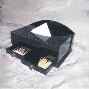 黑色带抽屉 压克力纸巾盒 做工精美 棉签盒 酒店用品 牙签盒