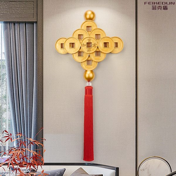 如意铜钱吉祥轻奢客厅玄关挂件装饰新房背景墙中国结壁挂乔迁创意