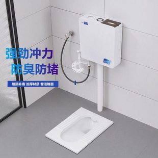蹲坑式 后排陶瓷家用蹲便器厕所蹲便便大防臭器一体卫生间新款 套装