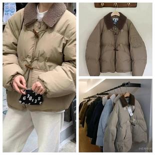 【现货】韩SELF SERVICE羽绒服2024冬季新款撞色翻领牛角扣外套