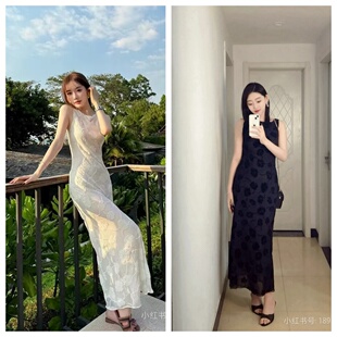 现货 Realisation Par真丝植绒烧花 黑/白无袖气 气质连衣裙