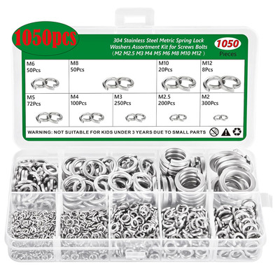 600pcs1050pcs304不锈钢弹性垫圈套装M2M3M4M5M6M8M10M12弹簧垫圈