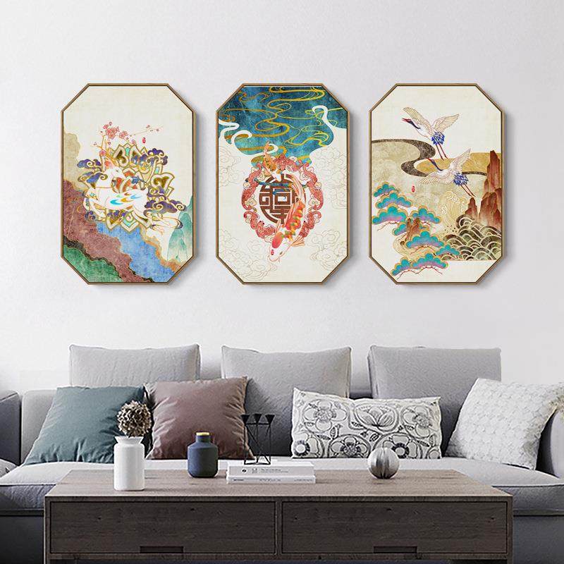 新中式装饰画客厅八边形现代中国风餐桌过道挂画吉祥招财,电子元器件市场,集成电路（IC）,淘宝优惠券,粉丝福利购,淘宝优惠卷