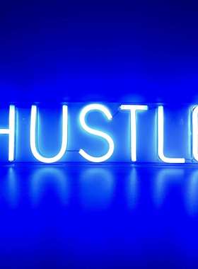 HUSTLE亚克力背板霓虹灯蓝色造型灯夜景布置电商字母灯LED造型灯