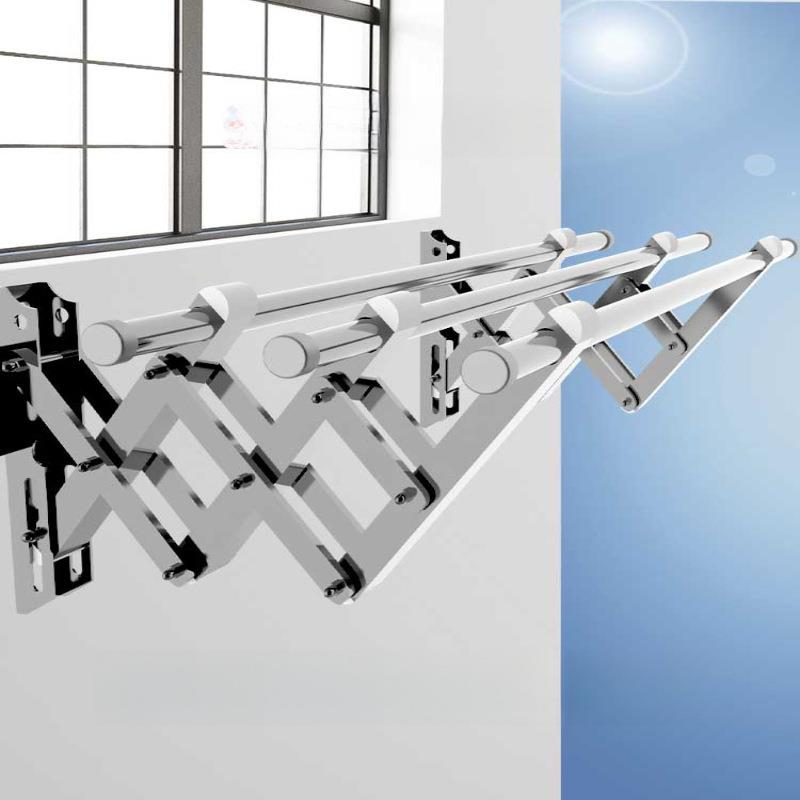 伸缩晾衣杆阳台外家用凉衣架室外不锈钢外飘晒衣架户外折叠熙之锦