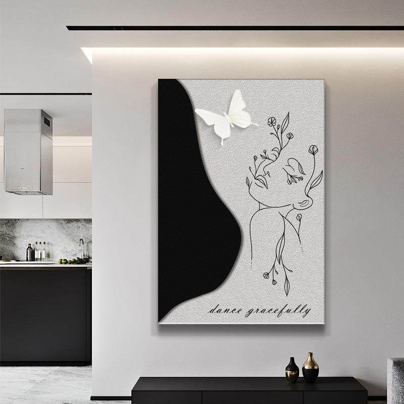 轻奢简约玄关装饰画客厅砂岩无框画现代简约高档壁画走廊过道挂画