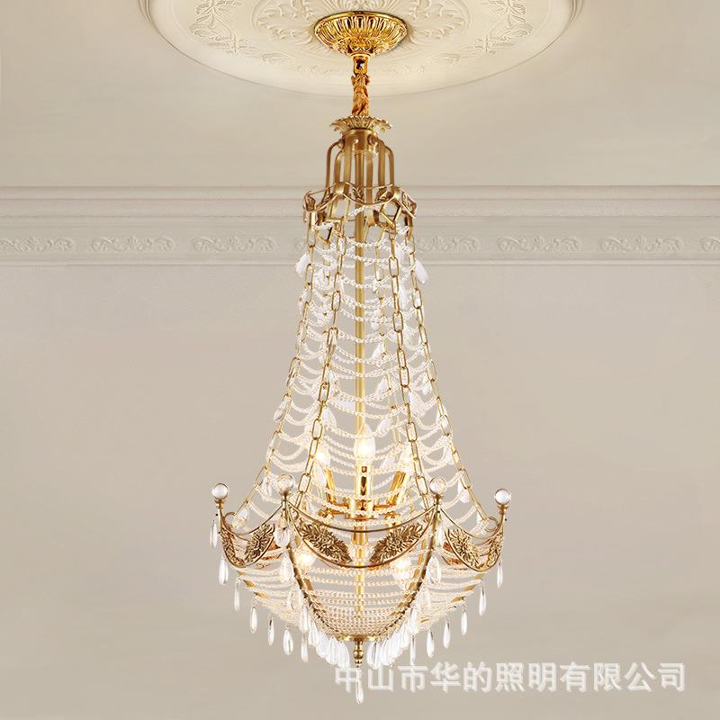 法式吊灯别墅楼梯灯创意大气复式楼客厅灯奢华酒店餐厅全铜长吊灯