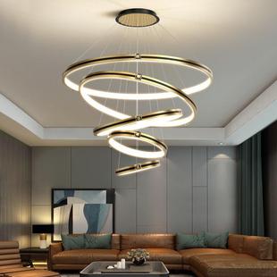 设计师圆环形轻奢客厅吊灯led现代简约大厅灯复式 楼梯大厅餐厅灯