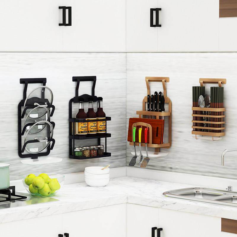 不锈钢厨房置物架壁挂式免打孔刀架用品挂件挂杆挂架子墙上收纳层