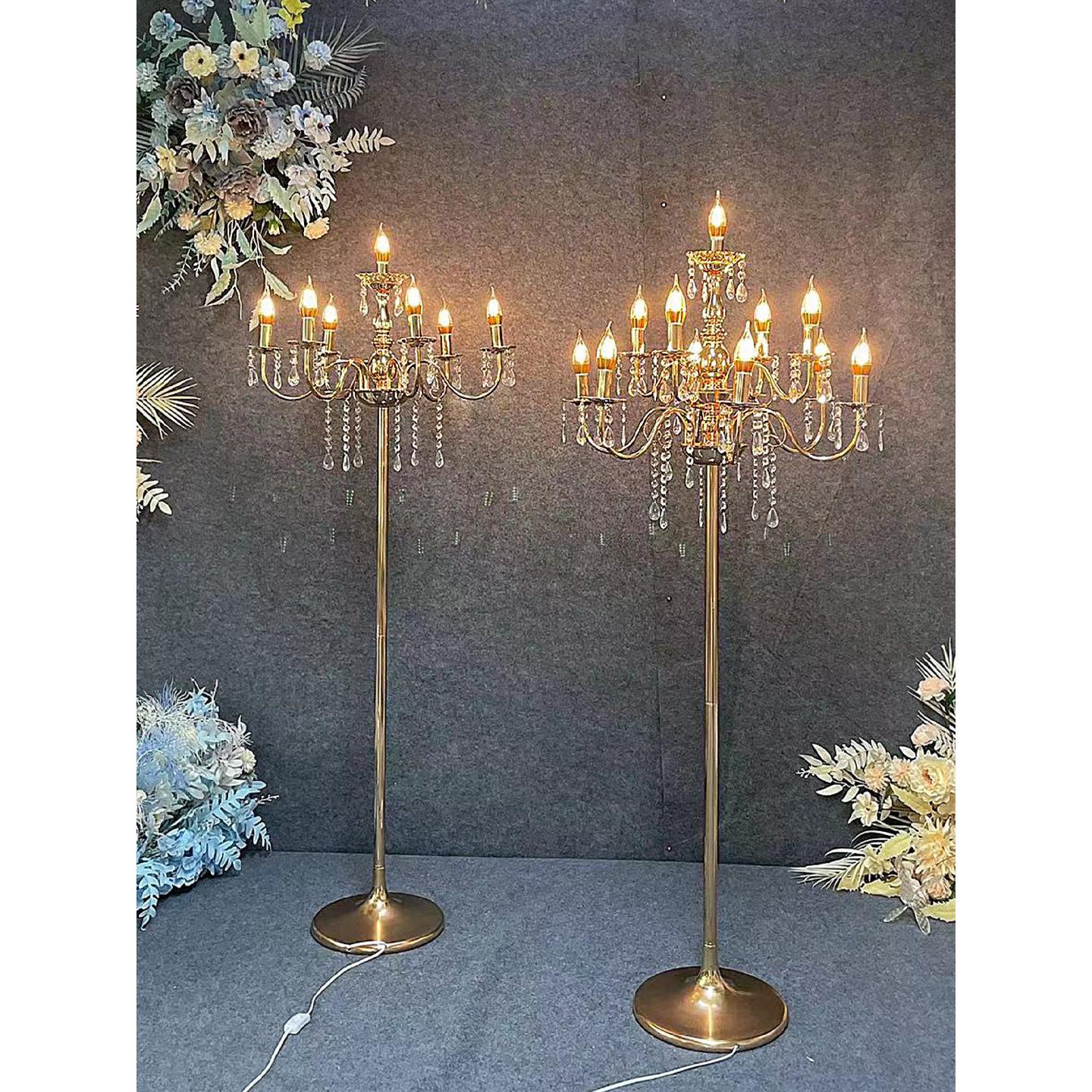 婚庆道具婚礼舞台布置铁艺电镀金色多头水晶路引灯立式Ｔ台装饰灯