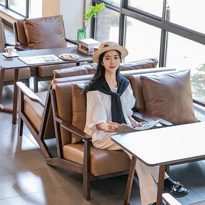 纳帕皮咖啡厅桌椅组合奶茶店酒吧书吧餐厅小酒馆卡座沙发洽谈商用