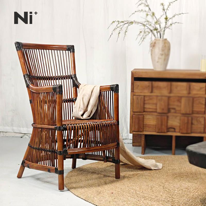 Ni+尼家达芬奇藤椅侘寂风藤条编织单人阳台露台户外高靠背休闲椅