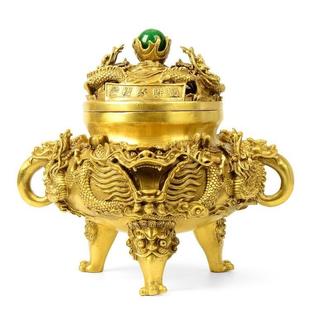 纯铜鼎摆件九龙香炉铜鼎三足鼎铜香炉新中式家居工艺品礼品