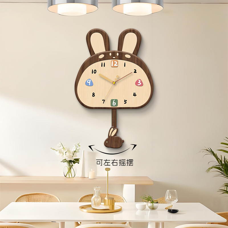新款兔子挂钟家用时钟挂墙客厅钟表静音电子石英钟创意万年历挂表