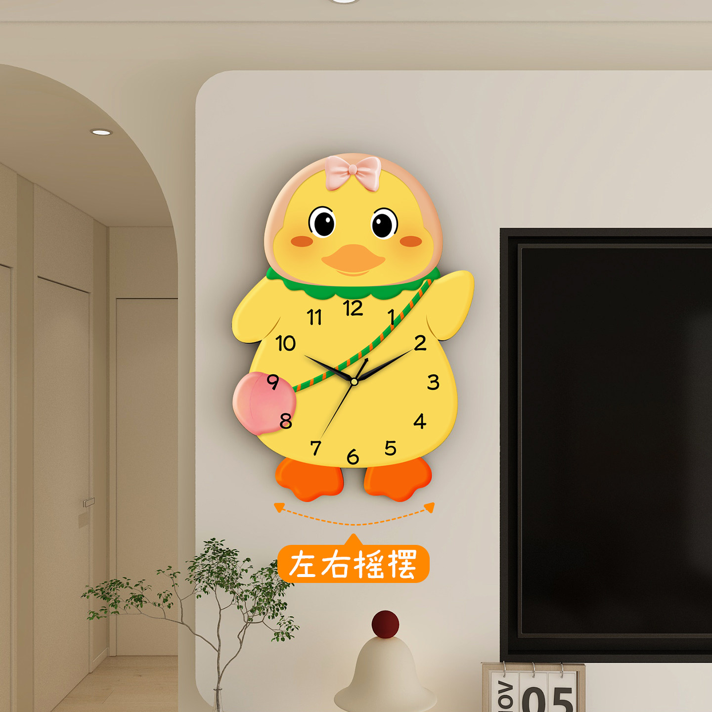 新款萌鸭钟表挂钟静音挂表免打孔