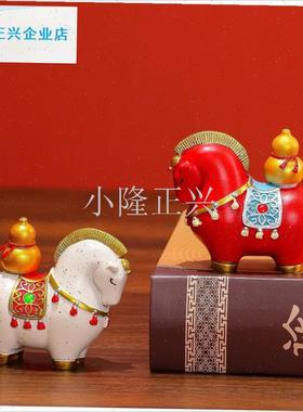 款马上发财国潮马礼品套装马年吉祥物生肖桌面装饰Y创意礼物摆件-