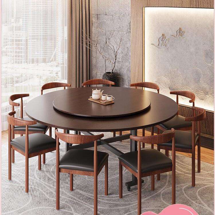 实木餐桌可折叠圆桌家用小户型饭桌中古风餐桌饭店桌子商用颗粒板