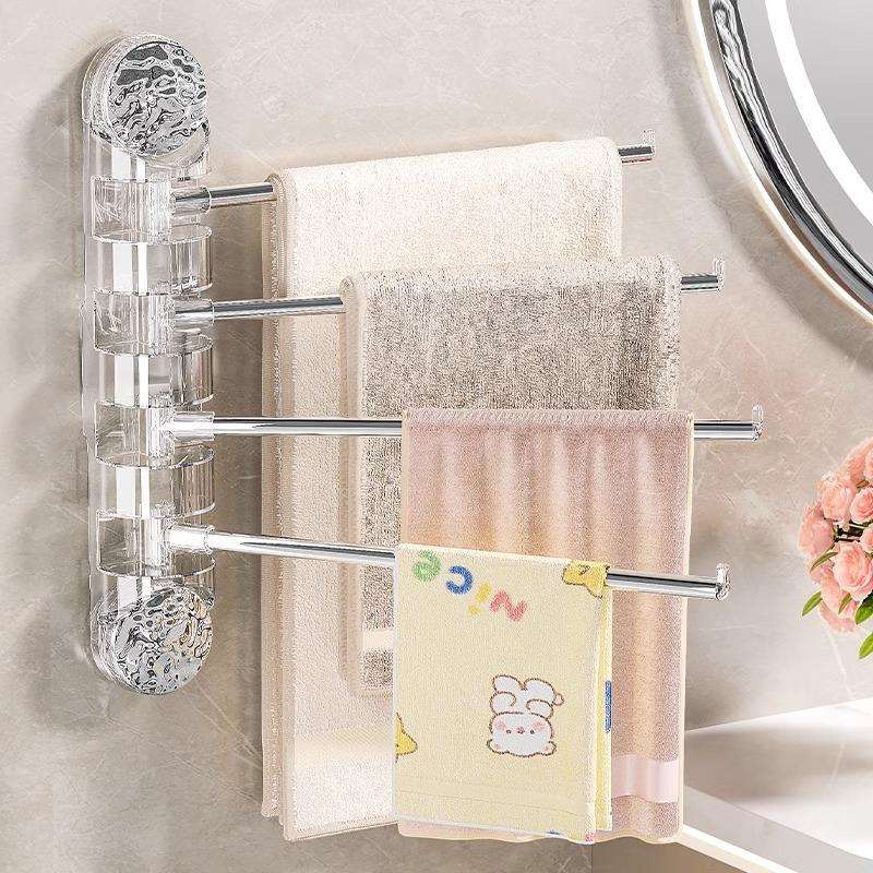 吸盘壁挂毛巾架免打孔浴室厕所洗手卫生间折叠单杆挂杆浴巾置物架