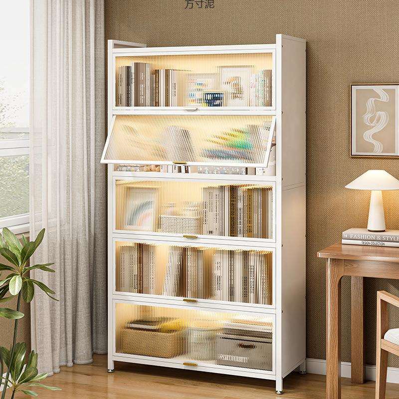 家用书柜钢制带门防尘落地多层书架小户型房间轻奢展示收纳储物柜