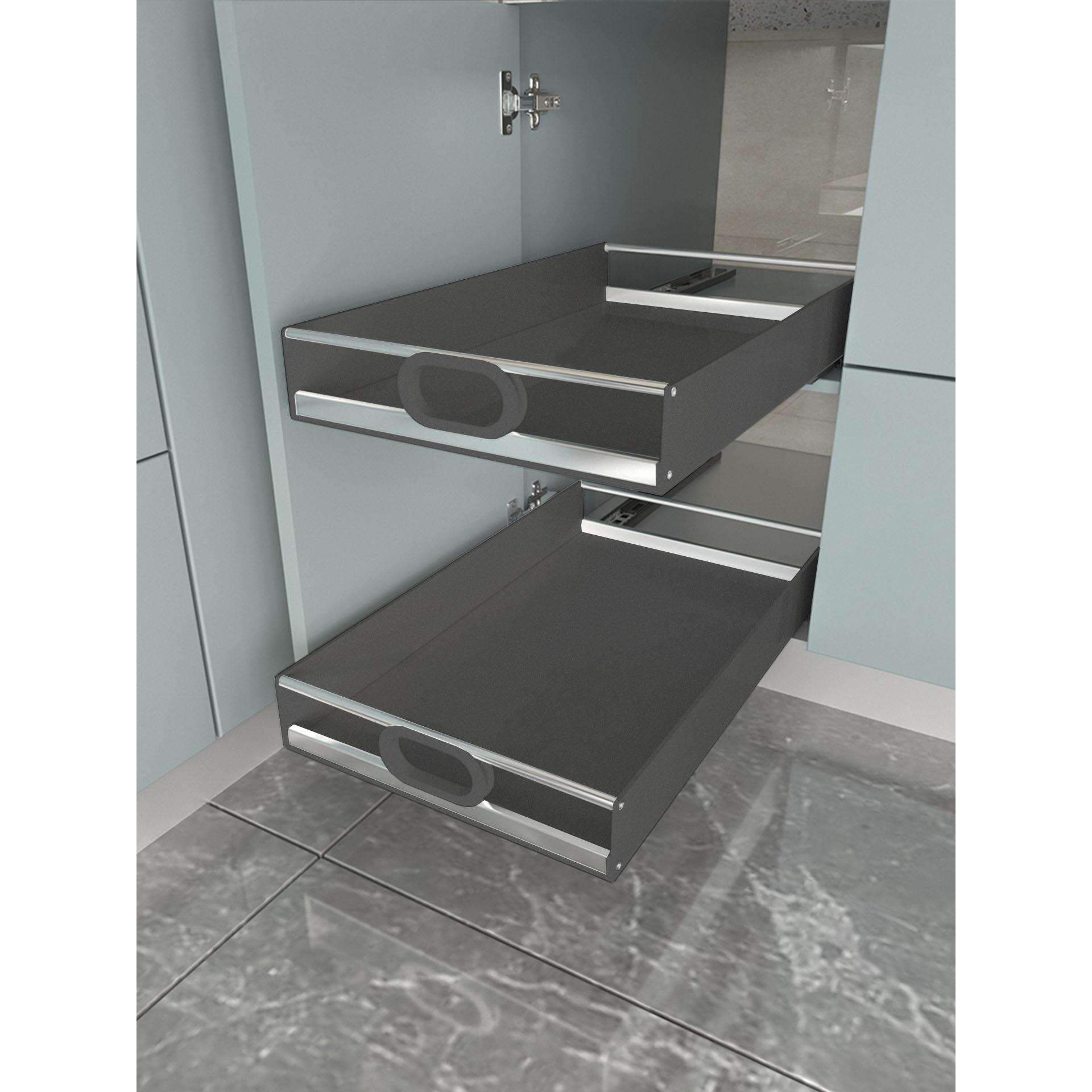 正面不锈钢厨房储物盒改造抽屉带轨道收纳托盘橱柜调料瓶拉篮黑色