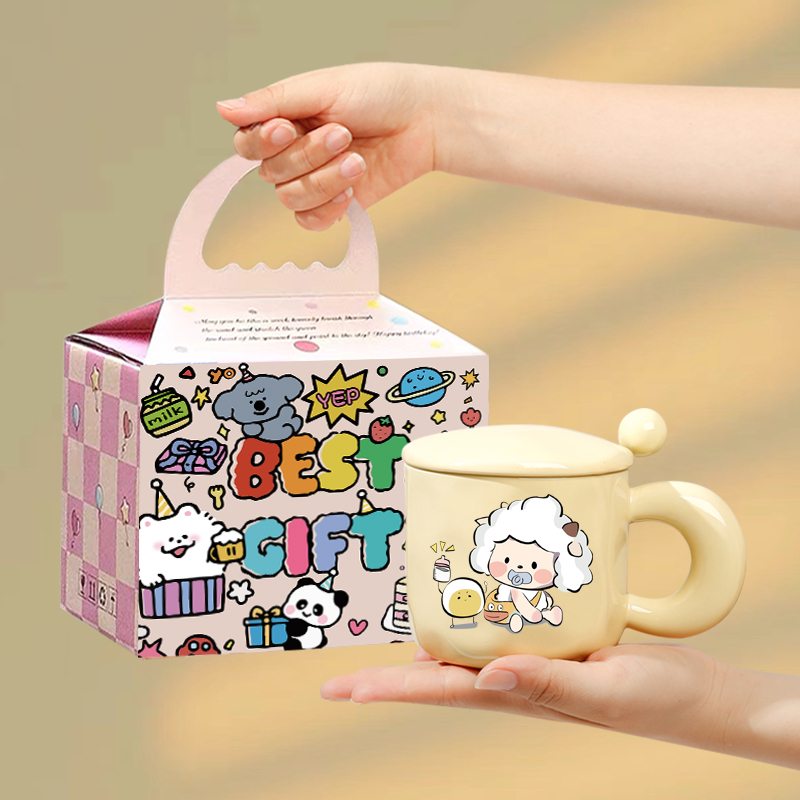 可爱fufu懒洋洋马克杯带盖勺陶瓷杯送女生高颜值有意义生日礼物