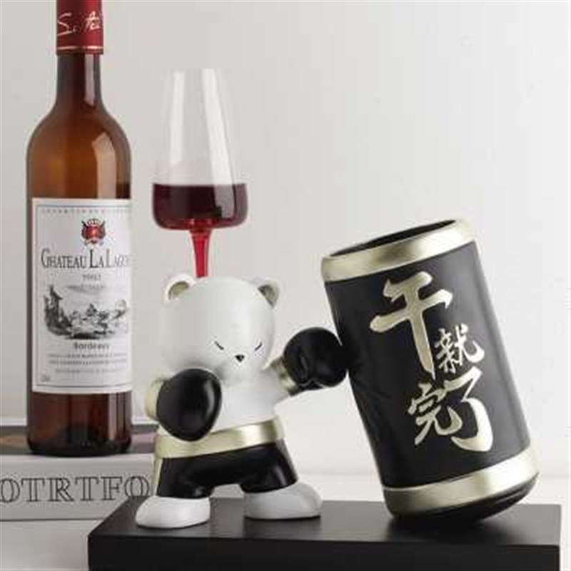 极速厂促轻奢拳击熊红酒架u摆件家用客厅酒柜软装饰品展示置物架