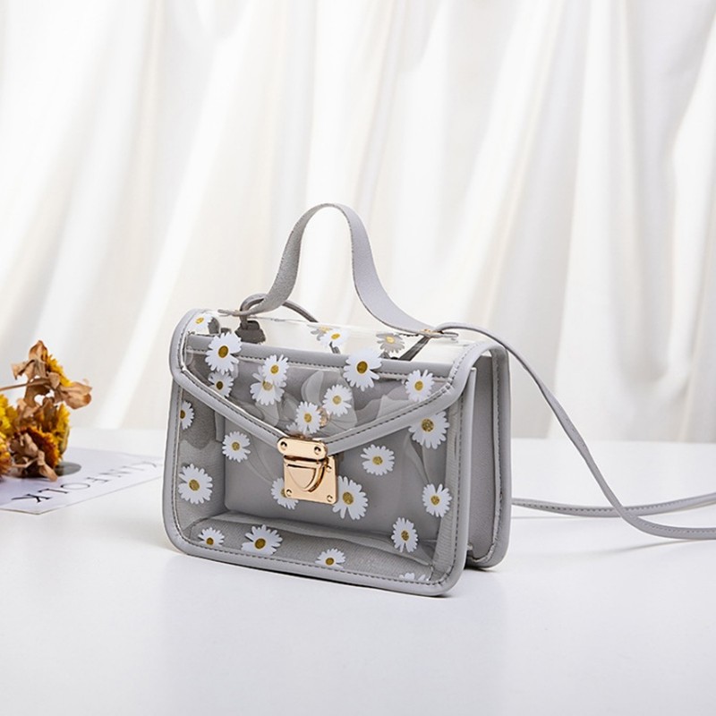 极速2020 Fashion Women Tranwsparent Daisy Pattern Shoulder B