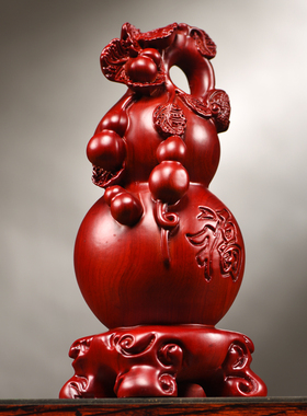 极速红花梨实g木质雕刻葫芦摆件大号红木家居客厅电视柜装饰工艺