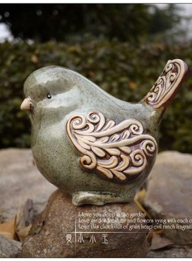 极速浮雕翠釉陶瓷小m鸟欧式美式乡村家具创意客厅电视柜可爱小动